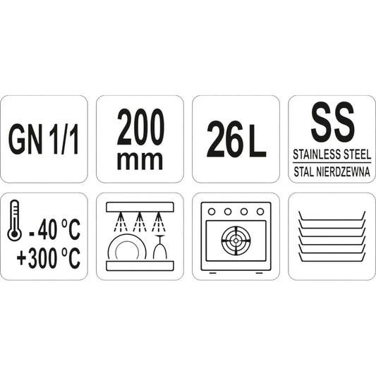 GN 1/1 Gastronomischer Abtropf Behälter Gastronorm 200mm 26L SS201 Loch Kübel