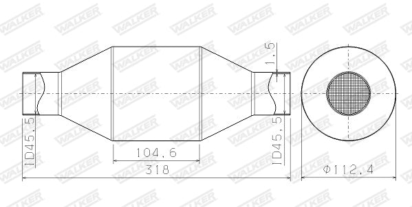 Walker 65200 UNIVERSAL-KATALYSATOR KAT Rund 46 / 50mm bis 2,5l 2500ccm