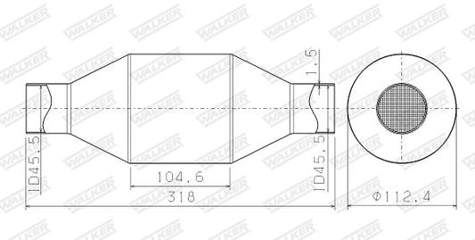 Walker 65200 UNIVERSAL-KATALYSATOR KAT Rund 46 / 50mm bis 2,5l 2500ccm