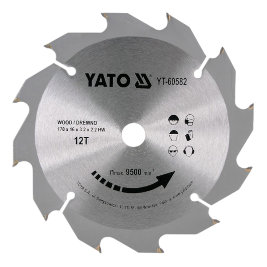 Kreissägeblatt Holzsäge 170x16x3,2x2,2mm 12T TCT Sägeblatt Scheibe 9500min1