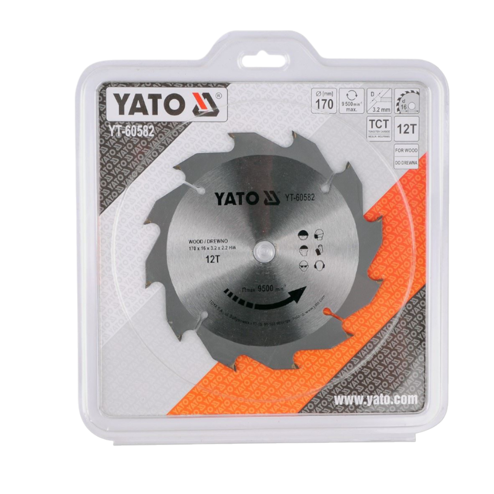 Kreissägeblatt Holzsäge 170x16x3,2x2,2mm 12T TCT Sägeblatt Scheibe 9500min1