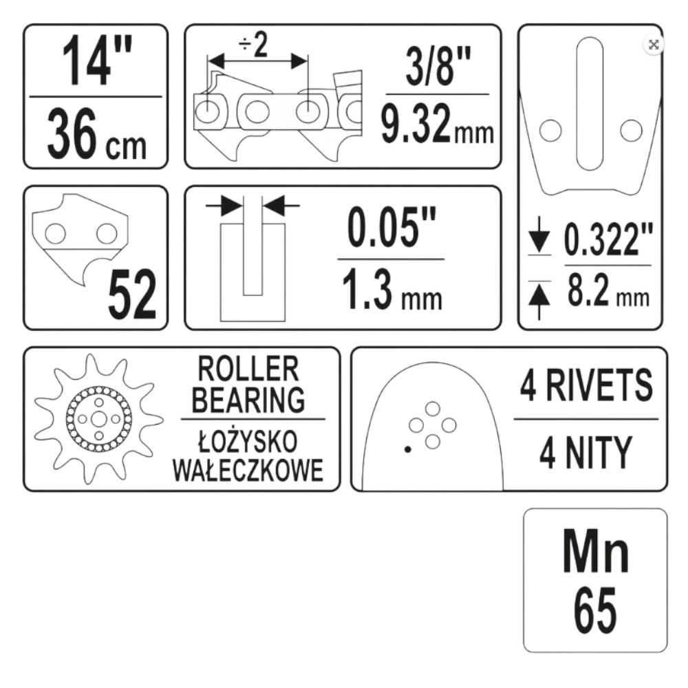 Kettensäge Führungsschiene Kettenführung 36cm 14" 3/8" 1,3mm 9 Zähne 52 Glieder