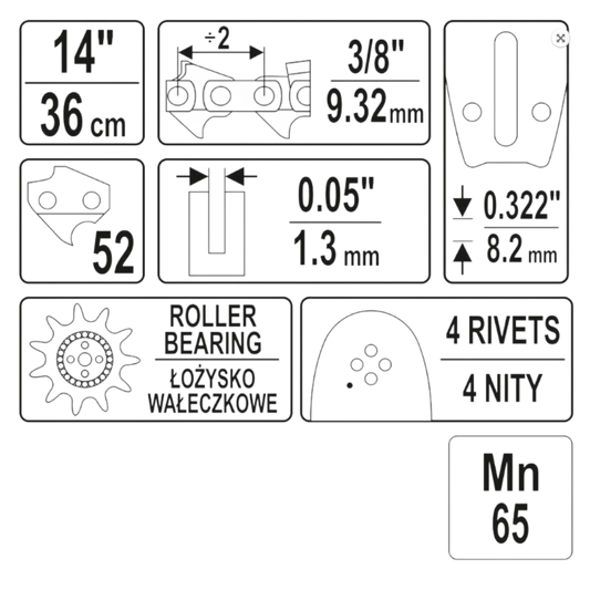 Kettensäge Führungsschiene Kettenführung 36cm 14" 3/8" 1,3mm 9 Zähne 52 Glieder