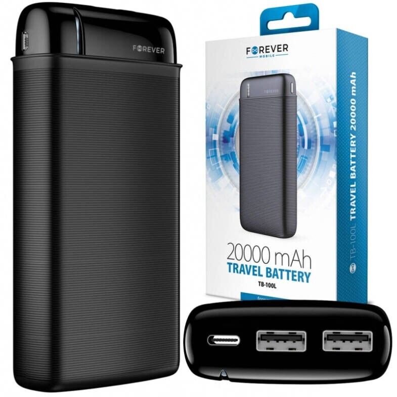 Powerbank Ladegerät 20000mAh 2x USB USB-C für alle Handys Schwarz Li-Poly Akku