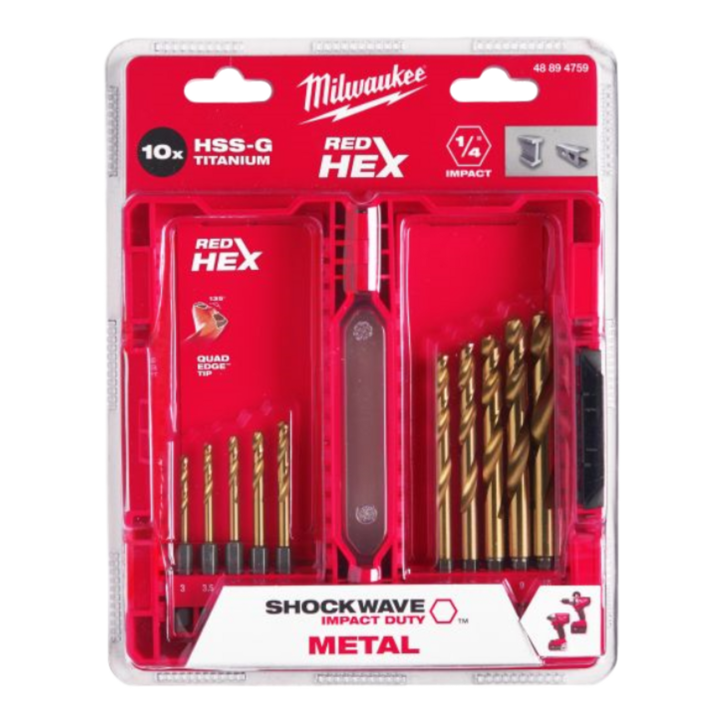 Milwaukee Stahl Metall Bohrer Set 10tlg 3-10mm HSS-G Titanium 1/4"-Hex-Schaft