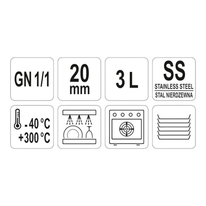 GN 1/1 Gastronomischer Behälter Gastronorm Edelstahl 20mm 3L SS201 Essen Tablet