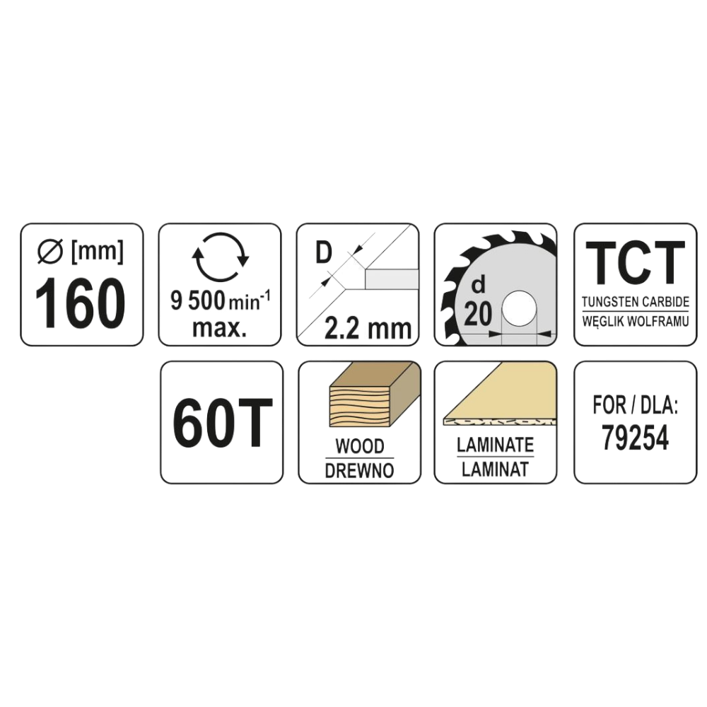 Kreissägeblatt Holzsäge 160x20x2,2x1,5mm 60T TCT Sägeblatt Scheibe 9500min1