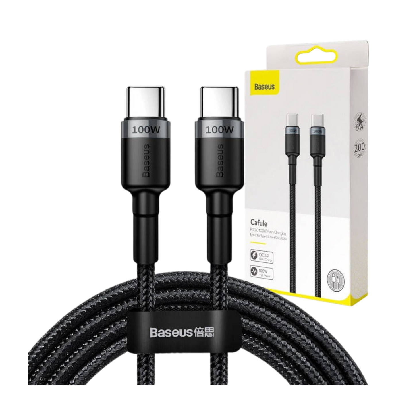 Baseus USB C zu USB C 2m Ladekabel 100W Schnellladekabel Datenkabel für Handy PC