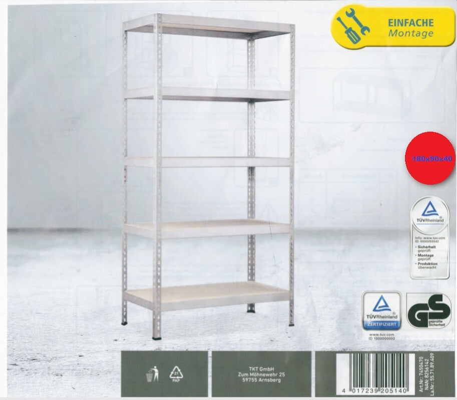 Schwerlast-Steck-Regal 5 Holzböden Fächer 175kg Werkstatt Keller Lager 180x90x40