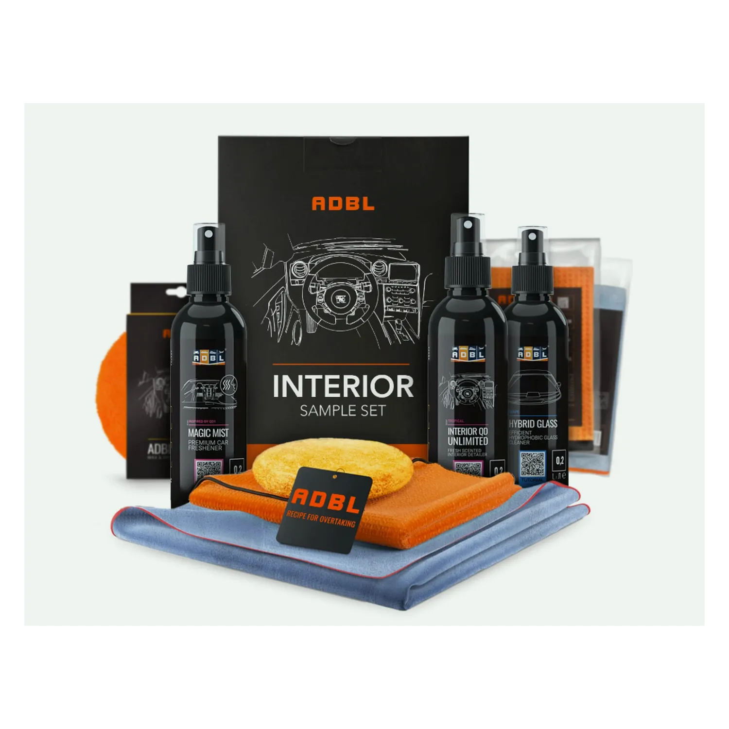 ADBL Interior Set Innenraumreiniger Glasreiniger Innenraumduft Mikrofasertuch