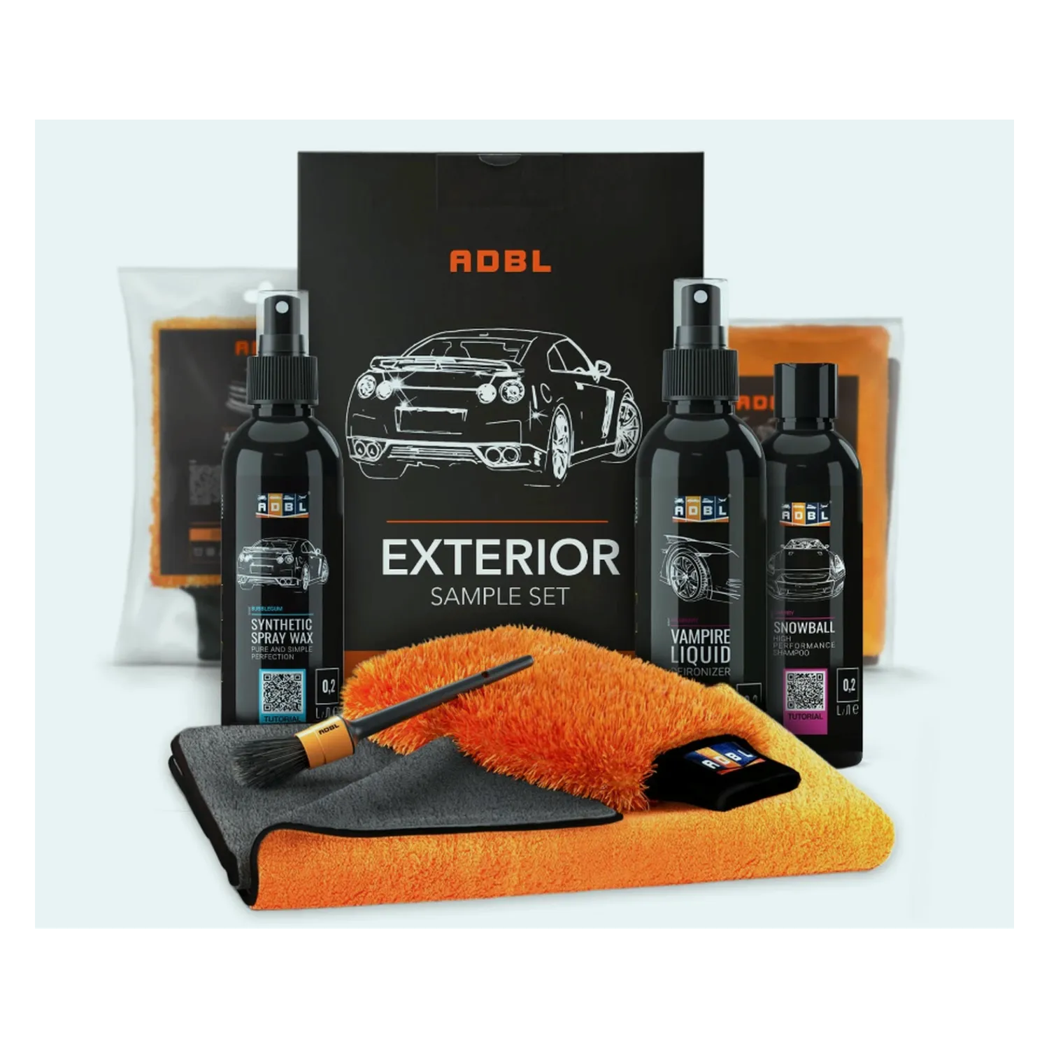 ADBL Exterior Set Autopflegeset Außenpflege Shampoo Waschhandschuh Versieglung