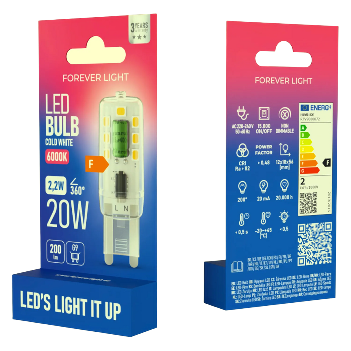 Forever Light LED-Lampe Glühbirne Sparlampe Beleuchtung G9 2,2 W 200 lm 6000 K