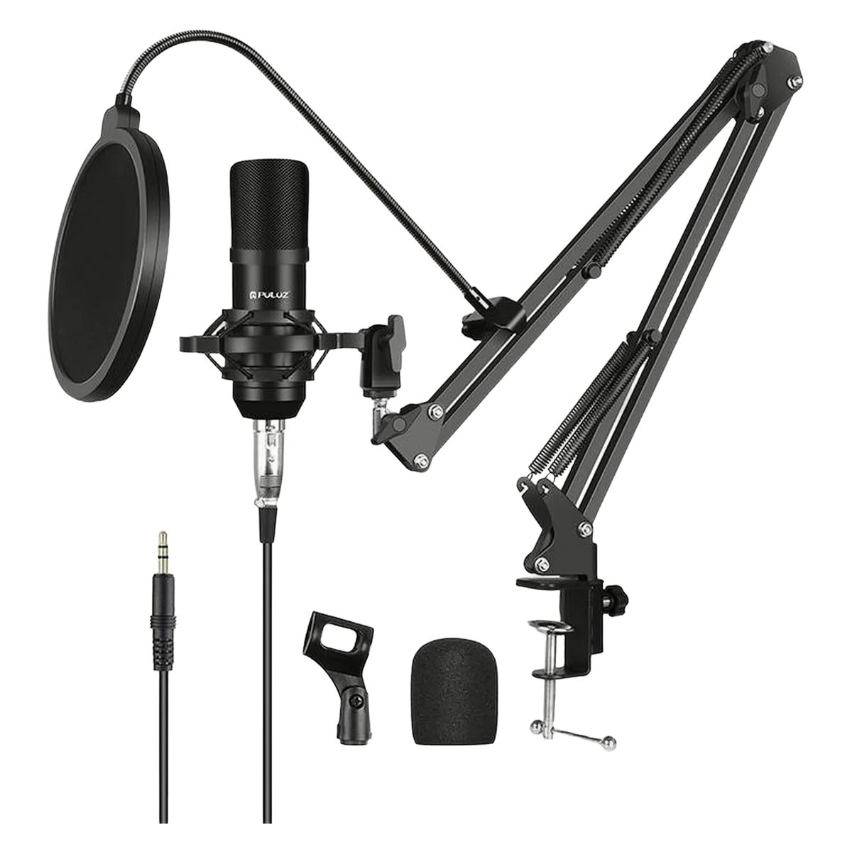 Tischmikrofon Kondensatormikrofon Set Standfuß Schwenkarm Schwarz Studio PC