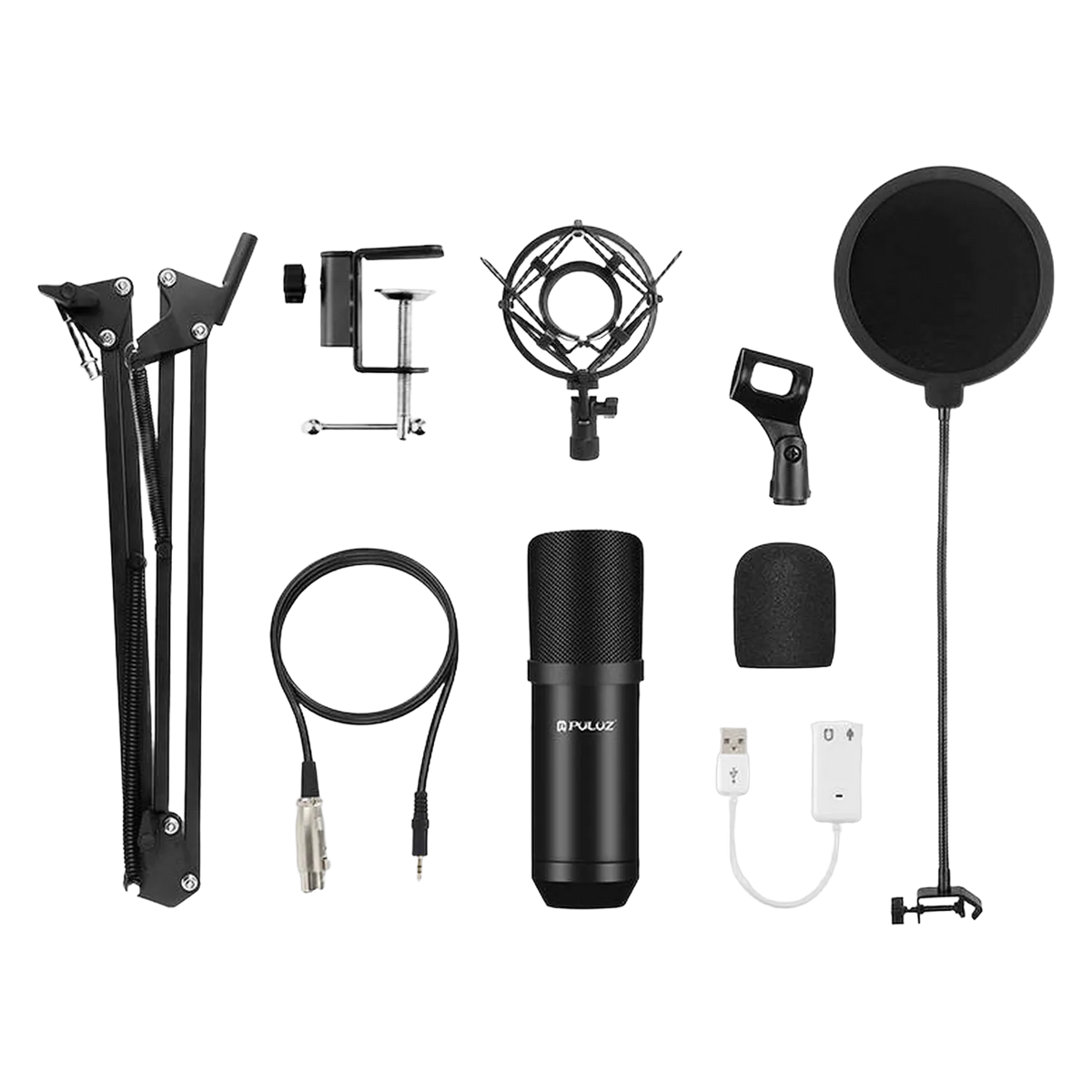 Tischmikrofon Kondensatormikrofon Set Standfuß Schwenkarm Schwarz Studio PC