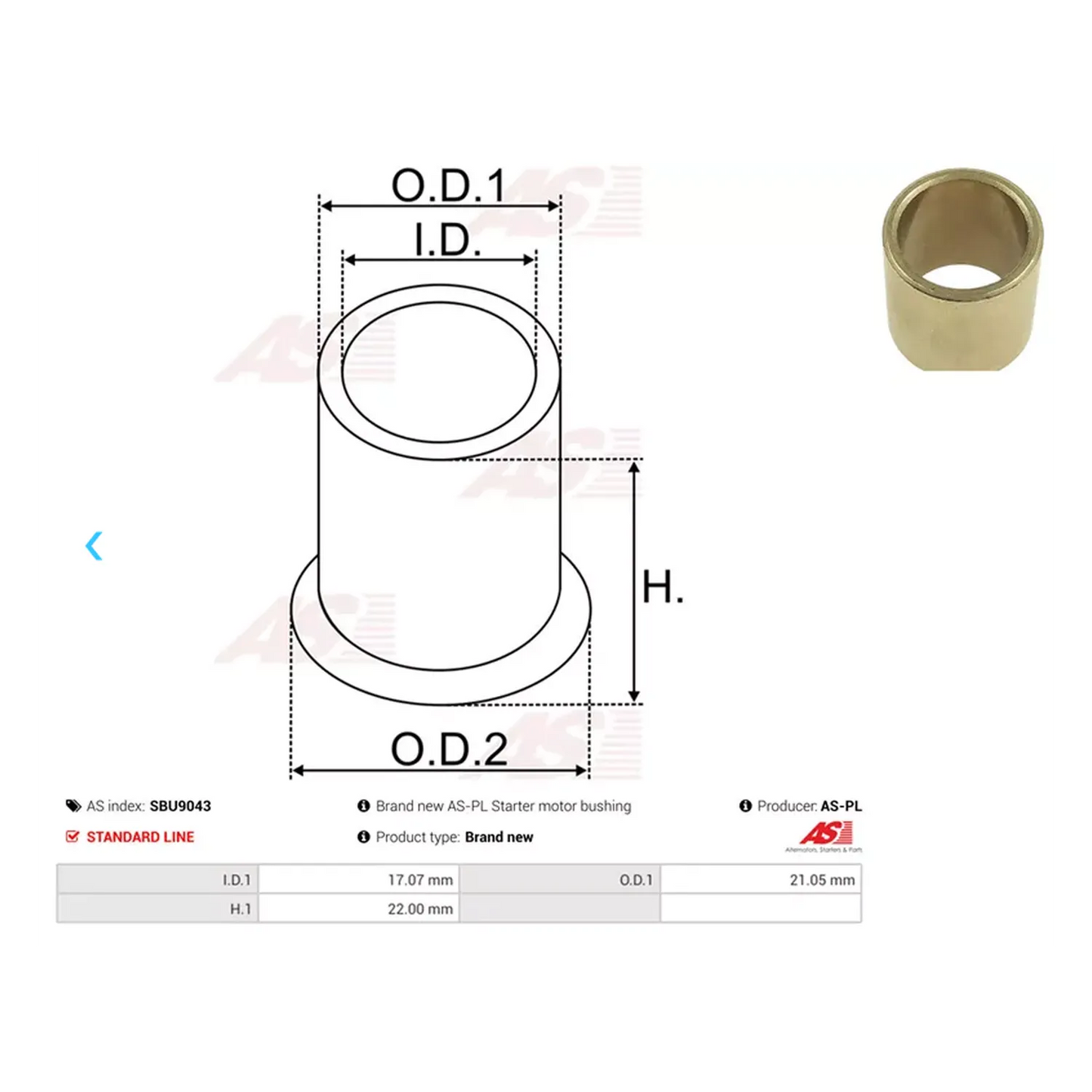 Buchse Starterwelle Anlasser Starter 20,8x17x21,5 für BMW VW Audi Skoda Seat Kia