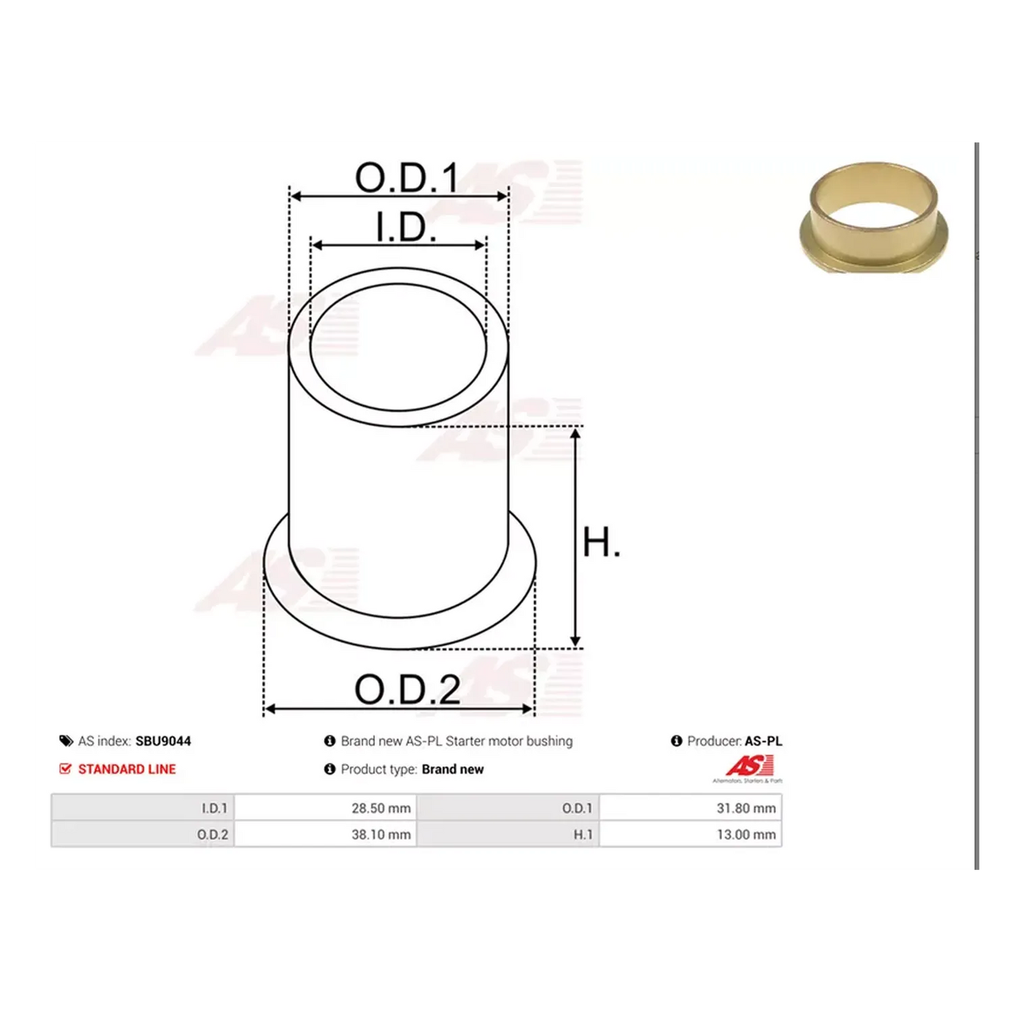 Buchse Starterwelle Anlasser Starter 37,5x28,5 für BMW VW Audi Skoda Seat Kia