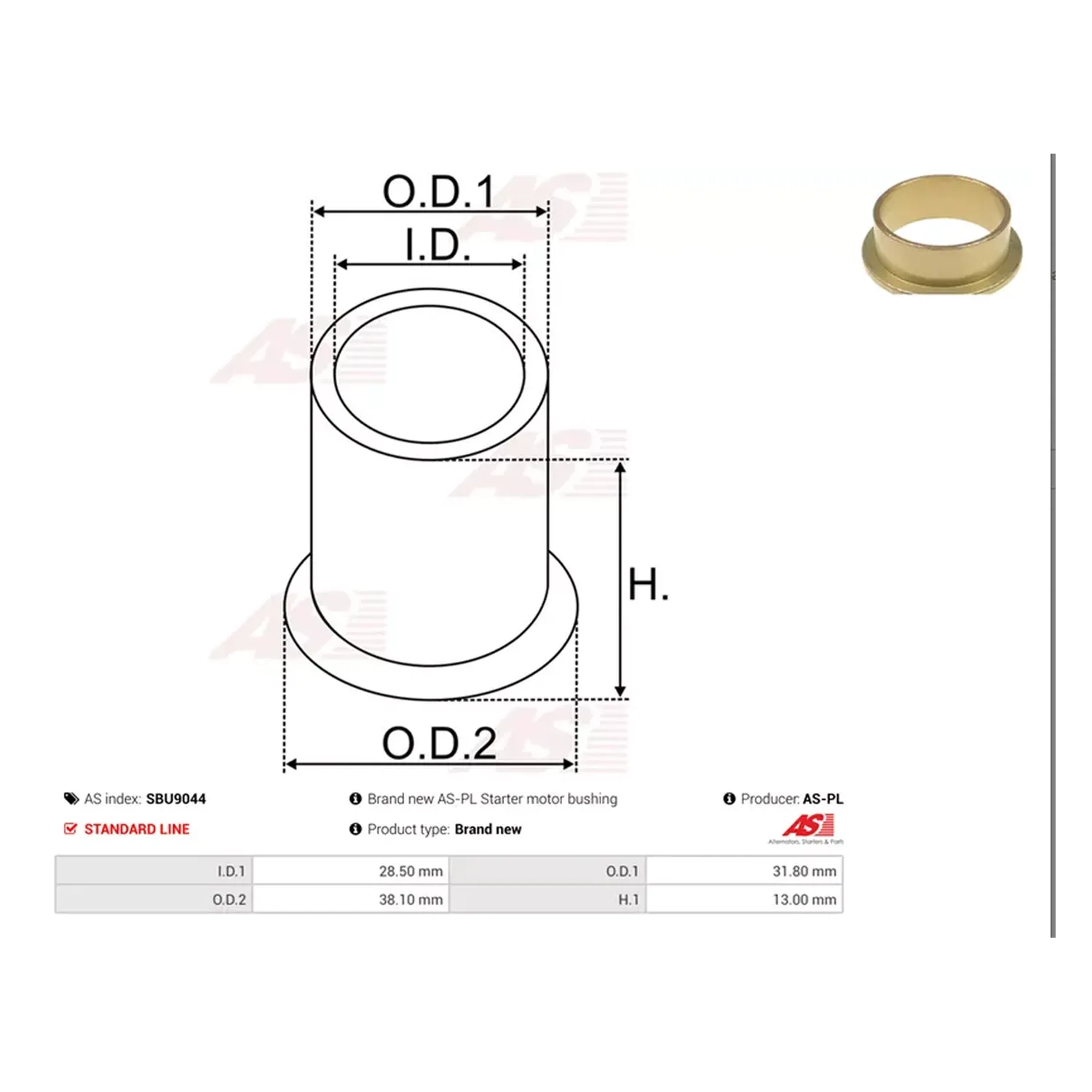Buchse Starterwelle Anlasser Starter 37,5x28,5 für BMW VW Audi Skoda Seat Kia