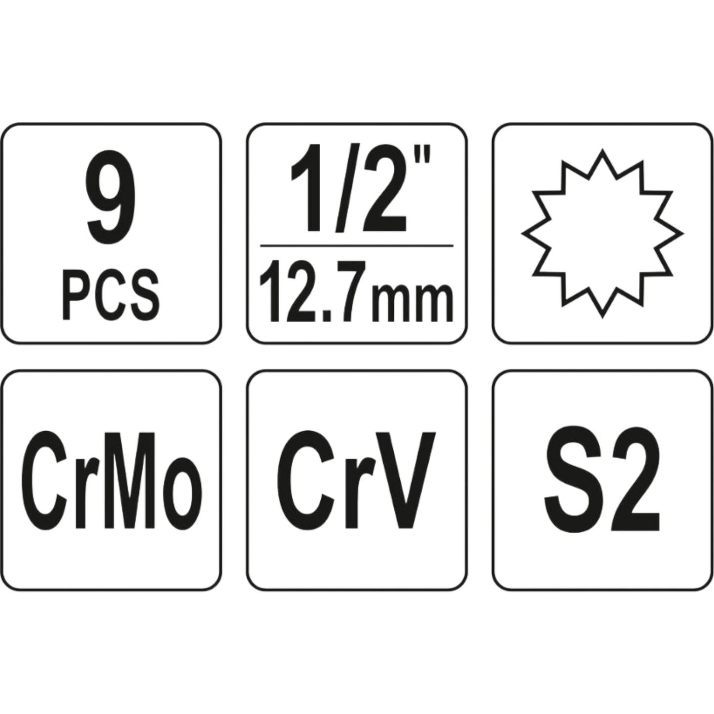 Vielzahn-Schlagschrauber-Nuss Satz 9tlg SPLINE CrMo M6 M8 M9 M10 M12 M14 M16 M18