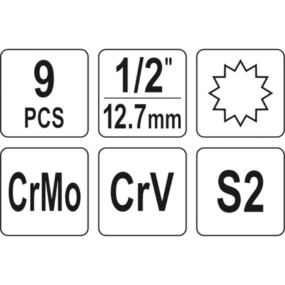 Vielzahn-Schlagschrauber-Nuss Satz 9tlg SPLINE CrMo M6 M8 M9 M10 M12 M14 M16 M18