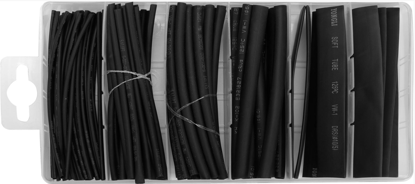 Yato Schrumpfschläuche Warmschrumpf Isolierung Kabel Leitung schwarz Set 100tlg.