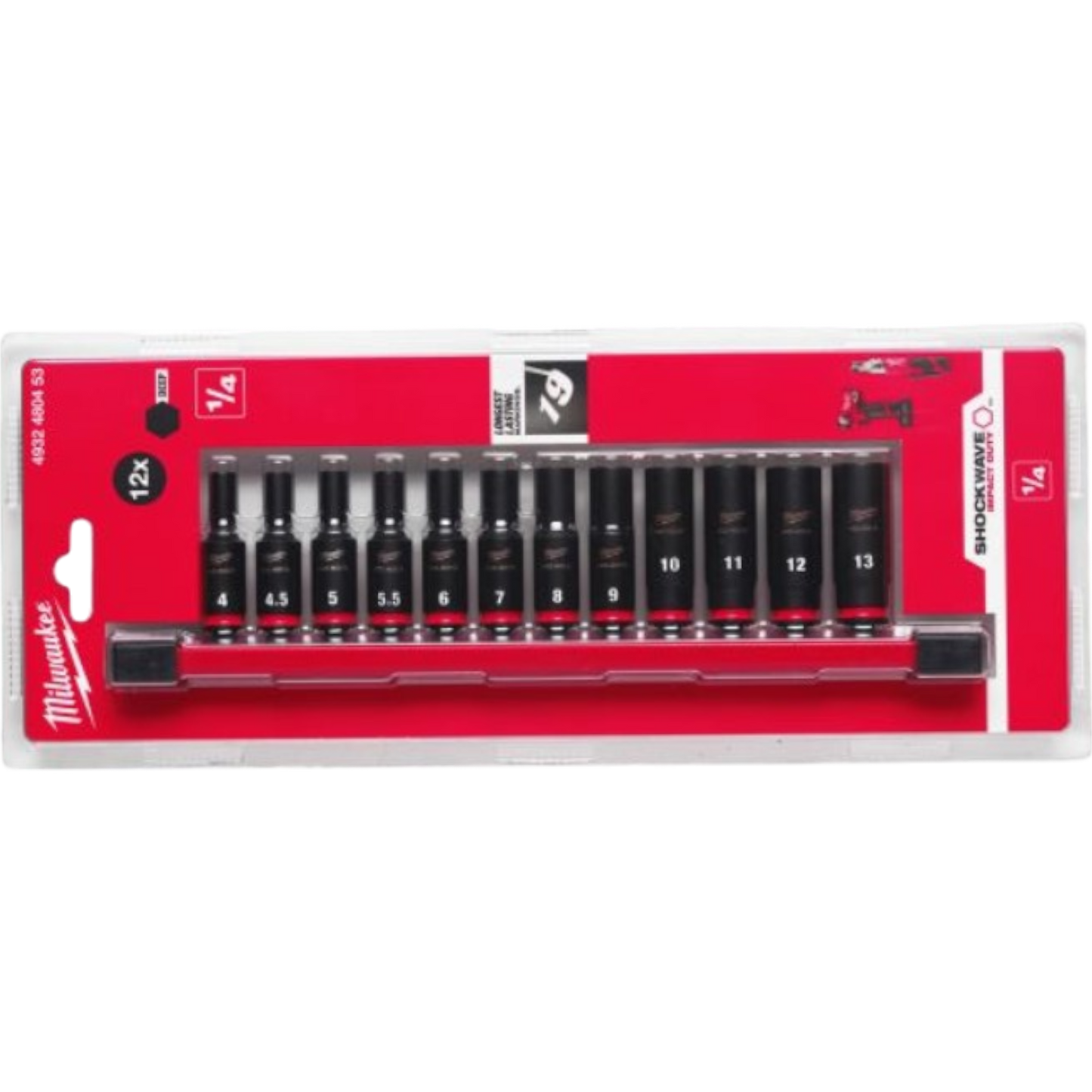 Milwaukee Schlagnuss Steckschlüsselsatz 12tlg Set Satz 1/4" lang klein Kraftnuss