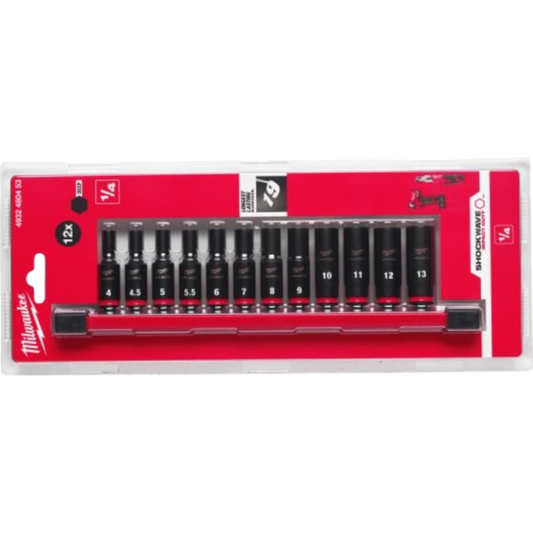 Milwaukee Schlagnuss Steckschlüsselsatz 12tlg Set Satz 1/4" lang klein Kraftnuss