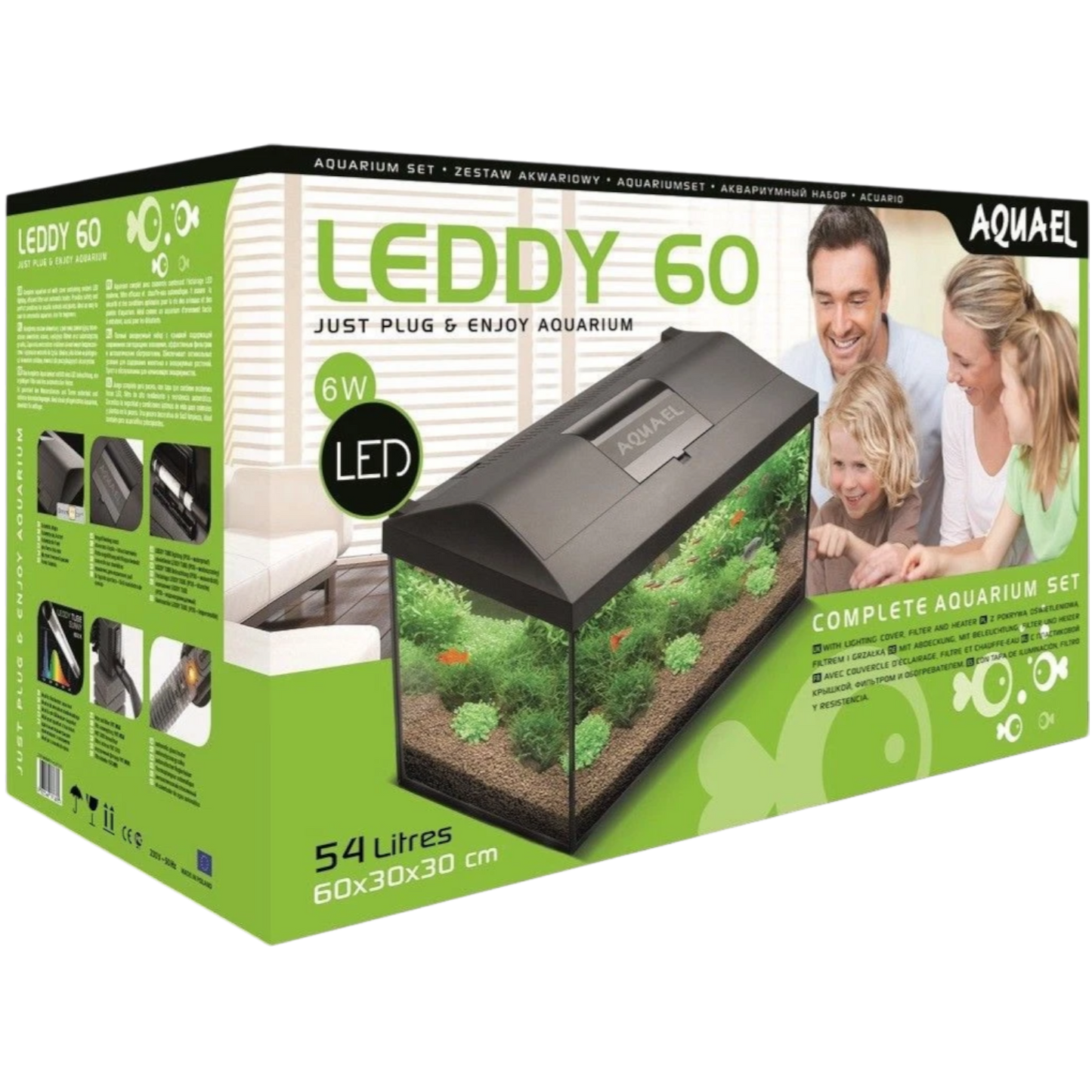 AQUAEL Aquarium komplett Set LEDDY 60 LED Beleuchtung Abdeckung Filter Heizer