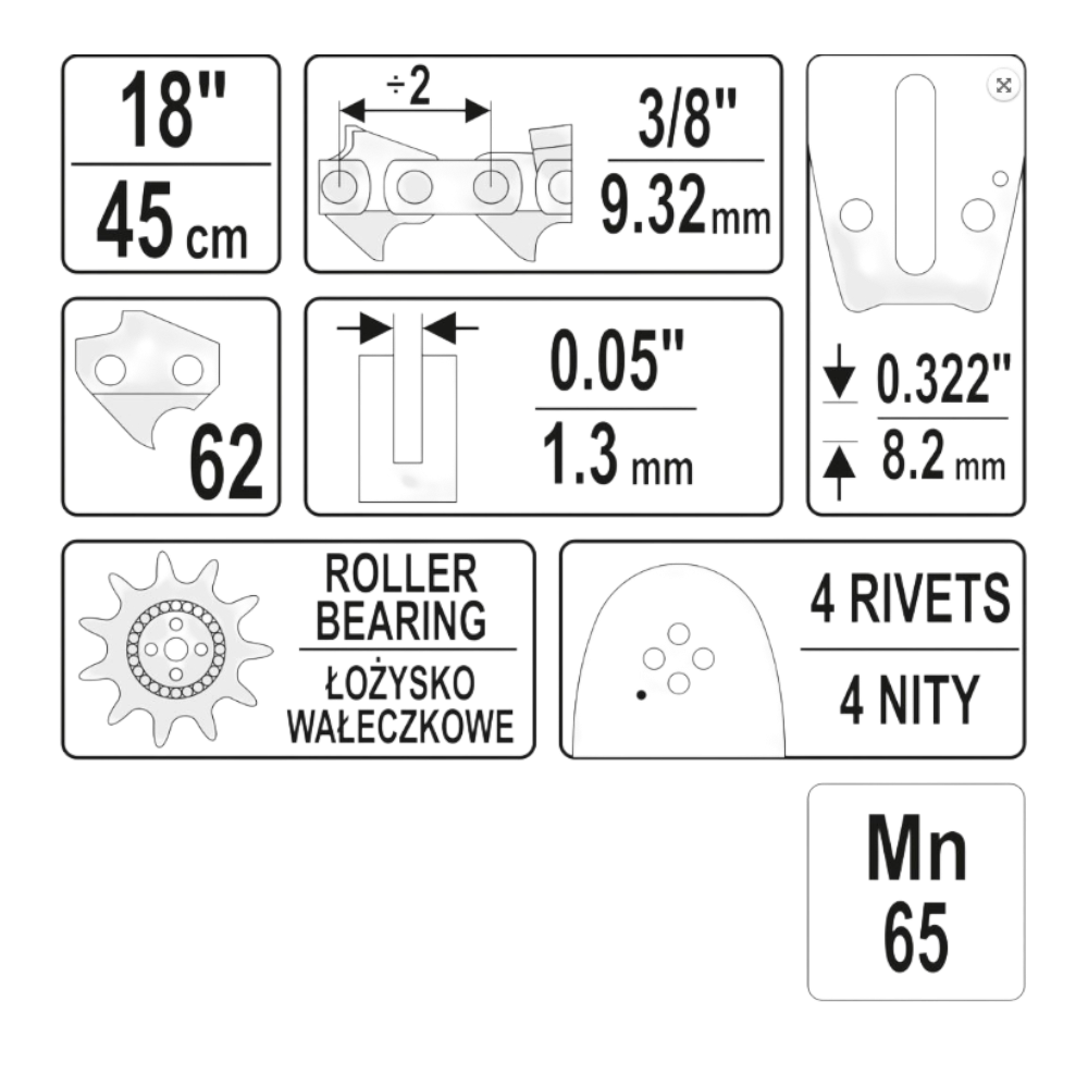 Kettensäge Führungsschiene Kettenführung 45cm 18" 3/8" 1,3mm 9 Zähne 56 Glieder