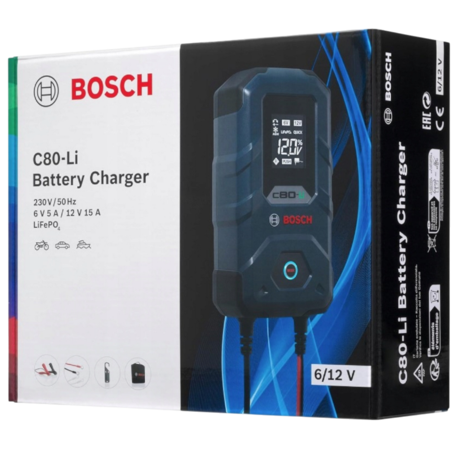 Batterieladegerät BOSCH C80-Li 15A 12V Lithium Blei-Säure GEL EFB VRLA LiFePO4