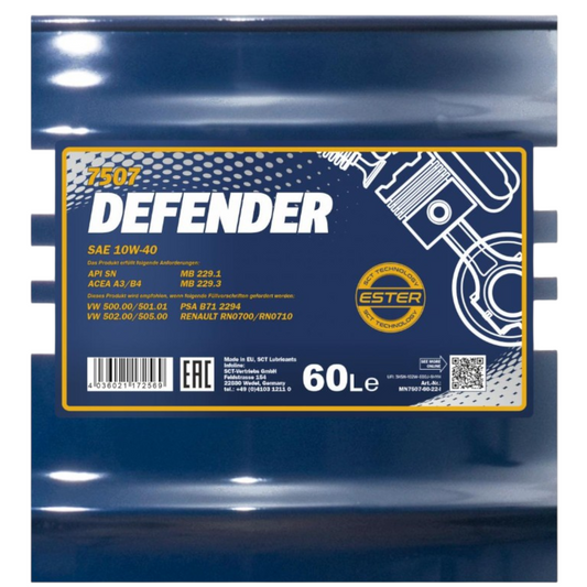 60L Mannol Motoröl Defender 10W-40 MB 229.1 229.3 VW 501.00 505.00 502.00 505.00