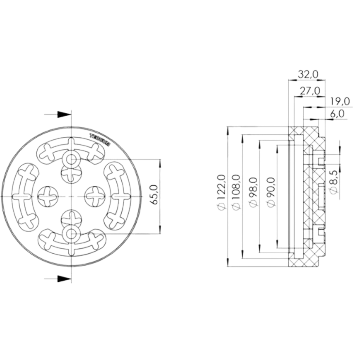 Auflagenteller Gummiteller Auflagepunkt Rangierheber Hebebühne ø 108/122 30 mm
