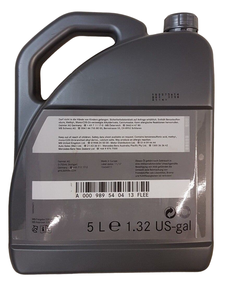 5L ORIGINAL OE 5W30 MERCEDES SYNTHETIC MOTOR OIL 229.51 A000989940213ALEE
