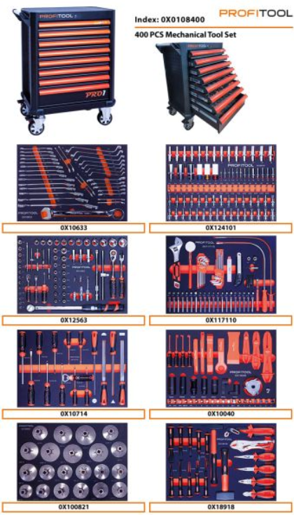 Profitool Werkzeugwagen bestückt hochwertig 400tlg Werkstattwagen Werkzeugkasten