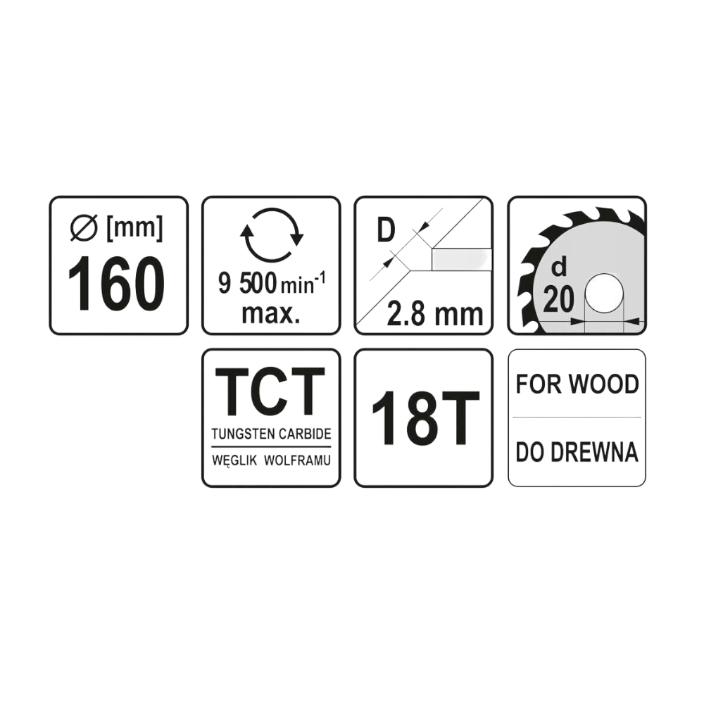Kreissägeblatt Holzsäge 160x16x2,8x2mm 18T TCT Sägeblatt Scheibe 9500min1