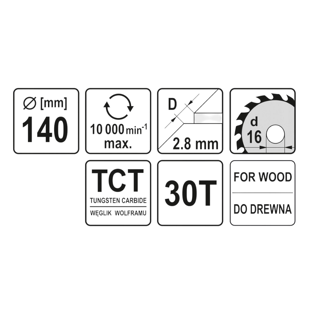 Kreissägeblatt Holzsäge 140x16x2,8x2mm 30T TCT Sägeblatt Scheibe 10000min1