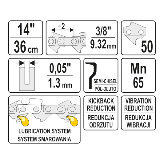 Yato Sägekette 14" 36cm 3/8" 9,52mm Kette Kettensäge 50 Antrieb 0,05" 1,3mm