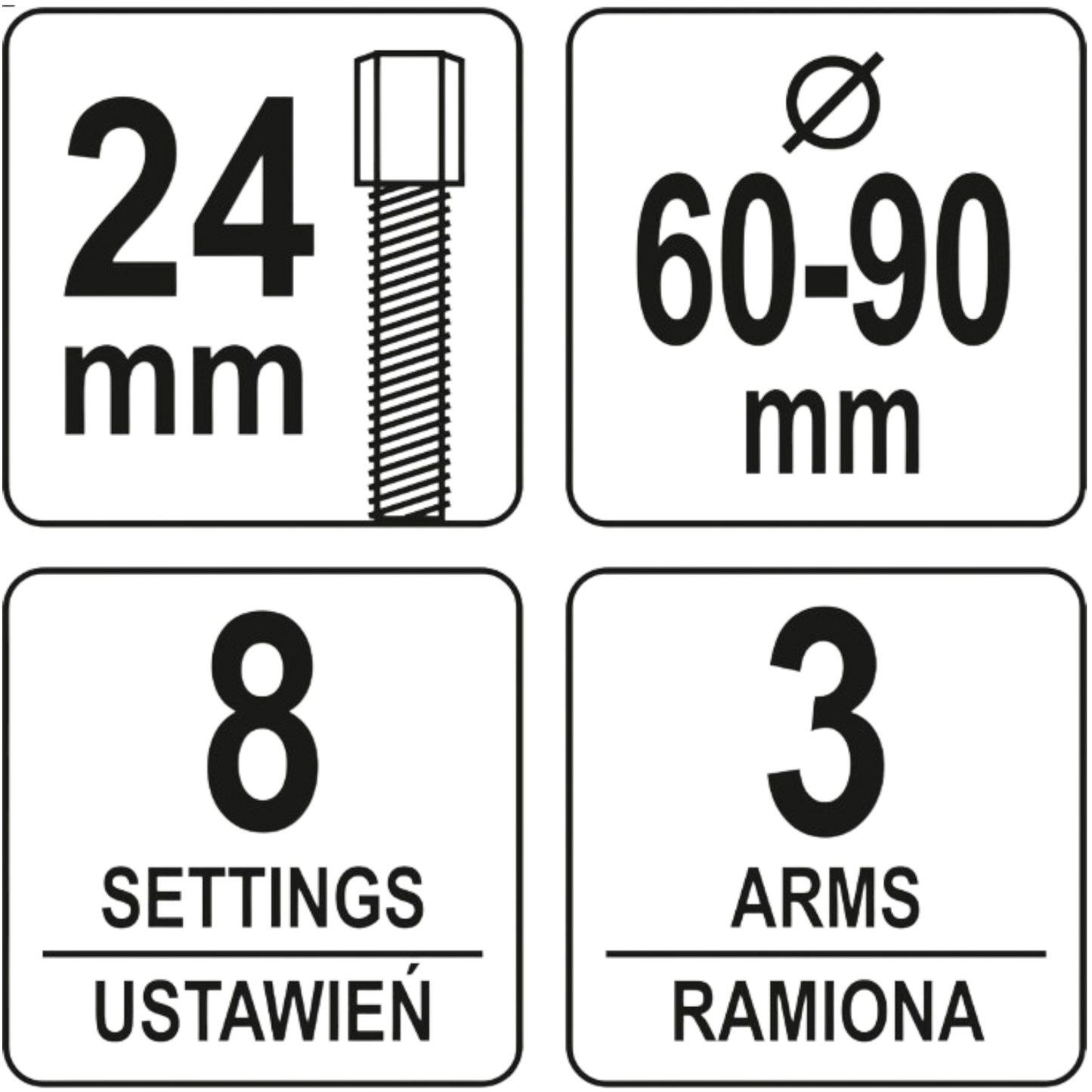 Zahnriemenrad-Abzieher-Satz Steuerräder, 3 Spindel YT-06340 60-90mm Stahl 24mm