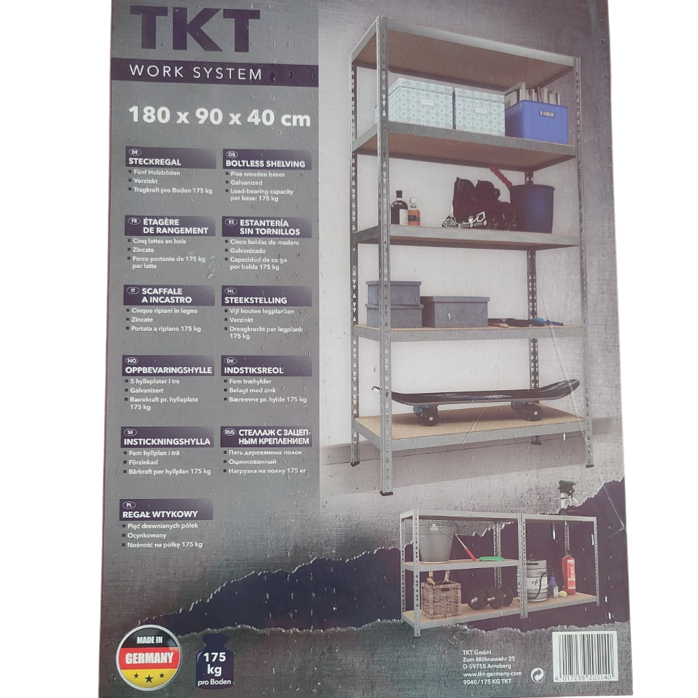 Schwerlast-Steck-Regal 5 Holzböden Fächer 175kg Werkstatt Keller Lager 180x90x40