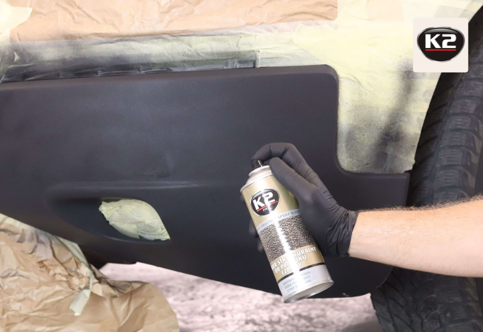 K2 Kunststofflack Bumper 400ml Spray schwarz für Stoßstange L345 Struckturlack