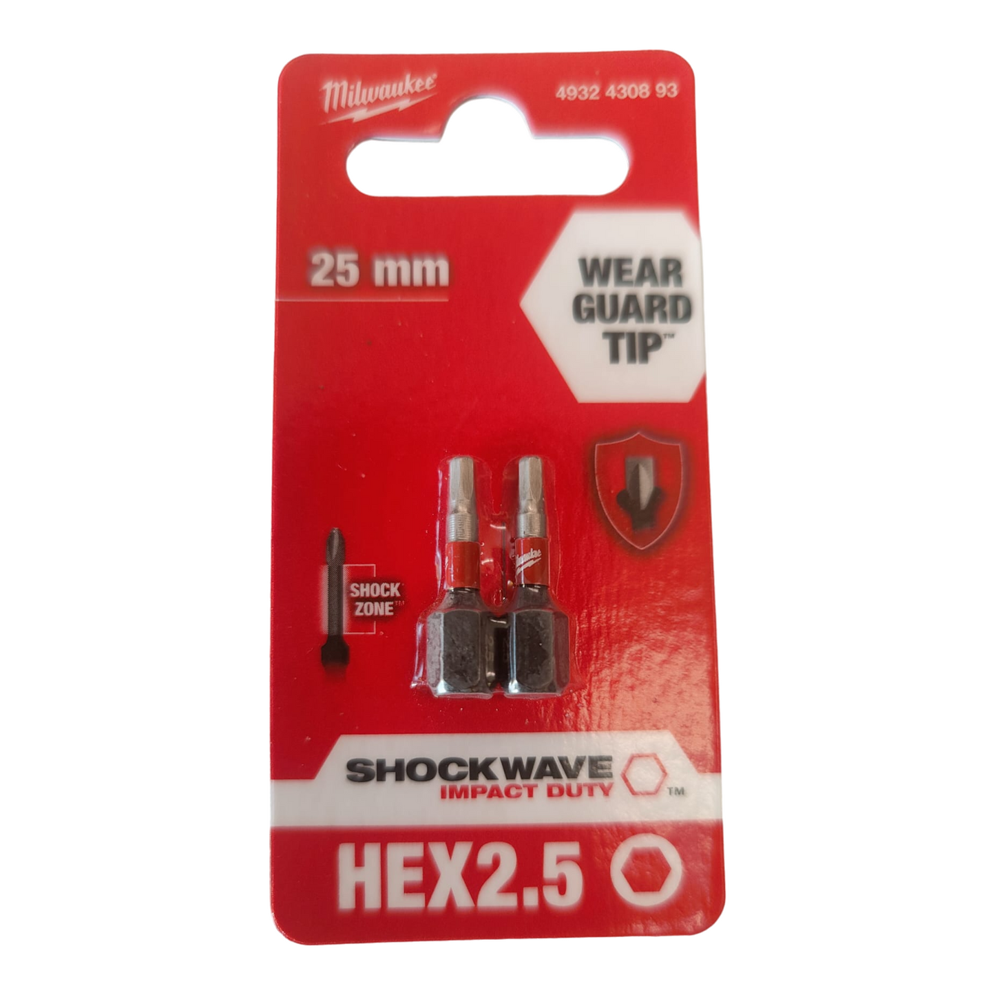 Milwaukee Shockwave Impact Duty 2x Bit Innen-6-kant Hex 2,5 x 25 mm Wear Guard