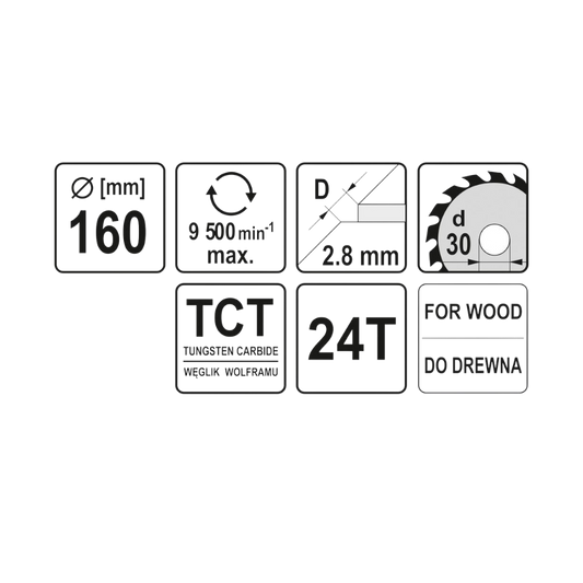 Kreissägeblatt Holzsäge 160x30x2,8x2mm 24T TCT Sägeblatt Scheibe 9500min1