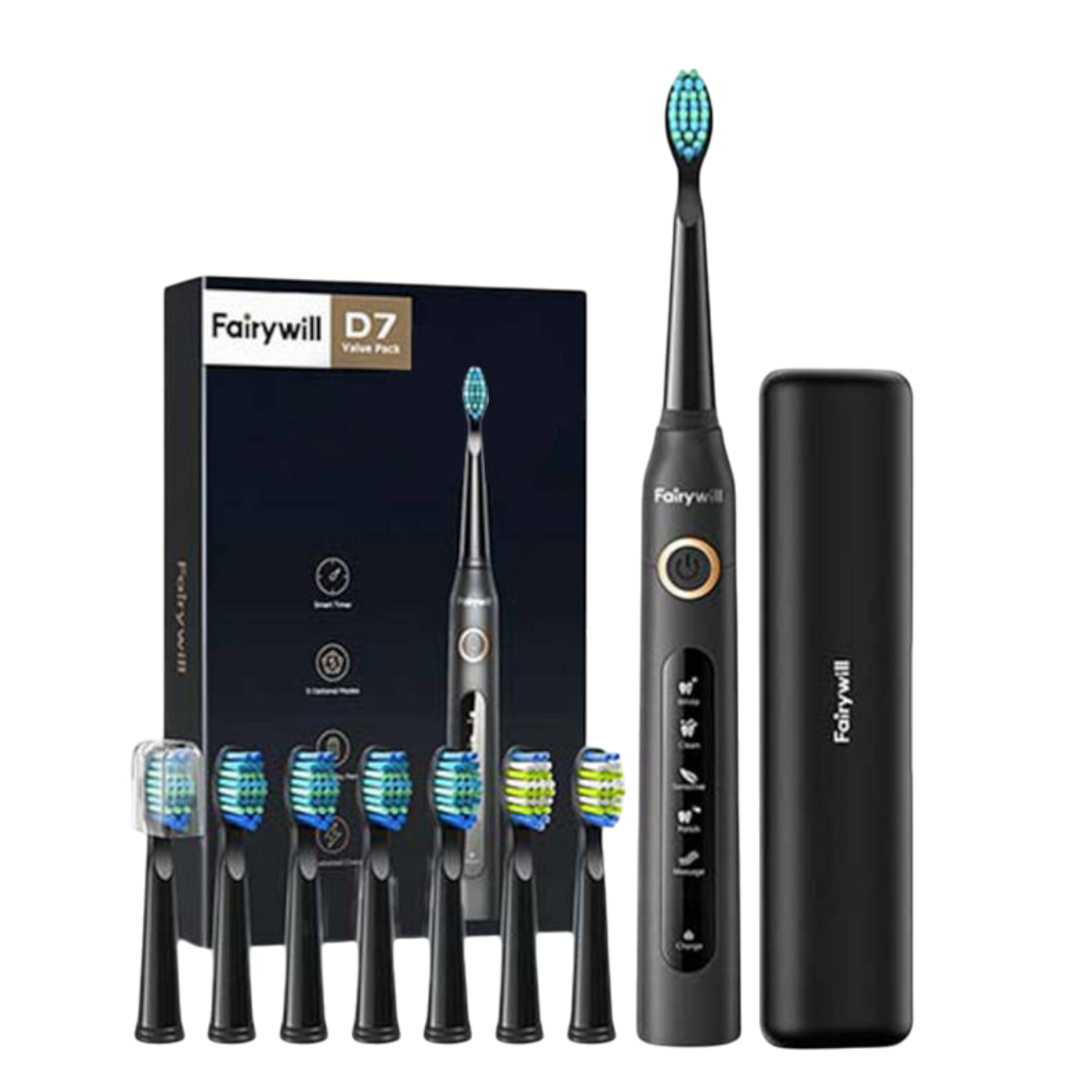 Schallzahnbürste FairyWill Elektrische Zahnbürste IPX7 Wasserdicht Schwarz