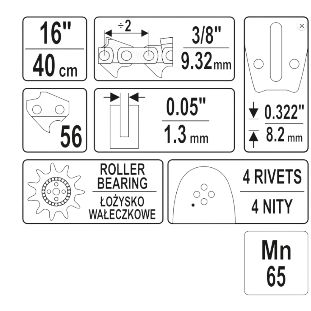 Kettensäge Führungsschiene Kettenführung 40cm 16" 3/8" 1,3mm 9 Zähne 56 Glieder