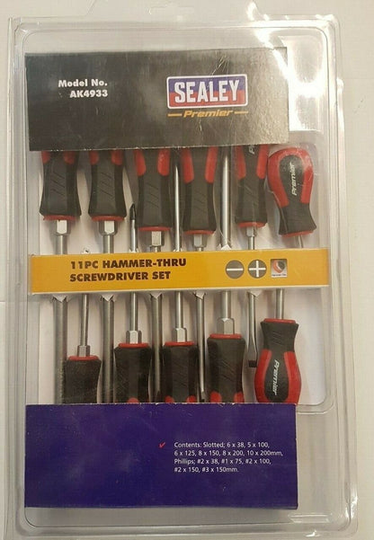 Sealey Schraubendreher Set Schraubenzieher Schlitz Kreuz 11 tlg Hammer Schlag