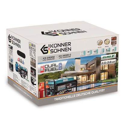 KS2900G Stromgenerator Notstromaggregat 6,5PS Benzin Gas LPG 2,9KW 2x 16A 230V