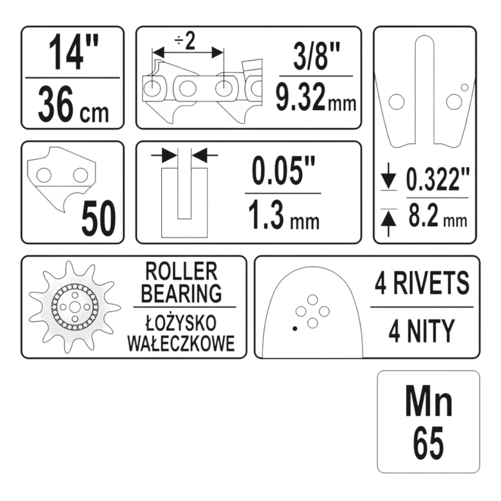 Kettensäge Führungsschiene Kettenführung 36cm 14" 3/8" 1,3mm 9 Zähne 50 Glieder