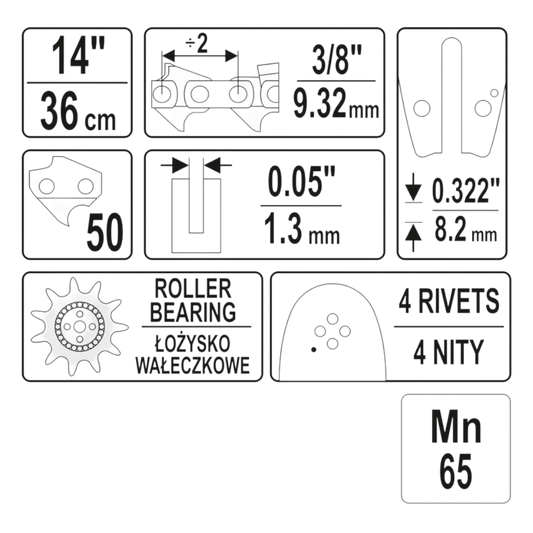 Kettensäge Führungsschiene Kettenführung 36cm 14" 3/8" 1,3mm 9 Zähne 50 Glieder