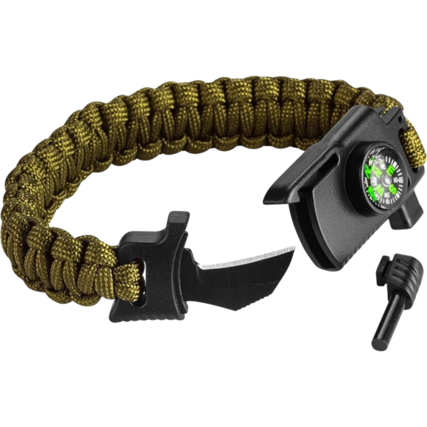 Survival Überlebens Armband Pfeife Kompass Feuerstein Seil Klinge grün Prepper