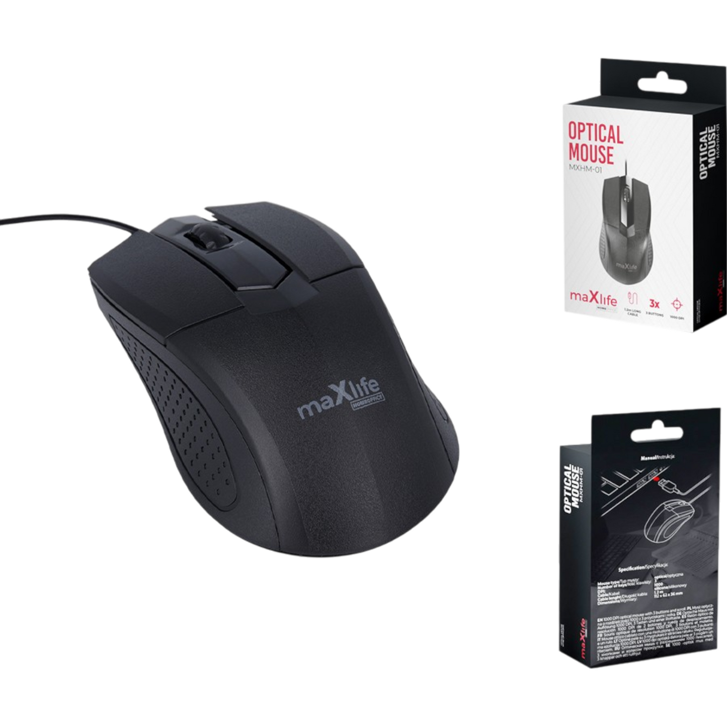 Maus PC Computer Kabelgebunden USB 1000dpi für Mac Büro Office Schwarz optisch