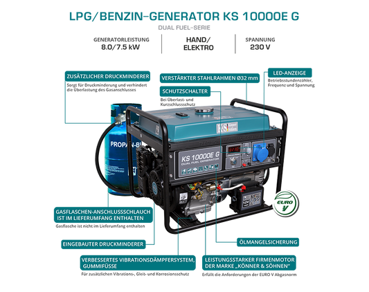 Emergency generator Dual LPG Gas gasoline 8KW power generator electricity generator KS10000EG